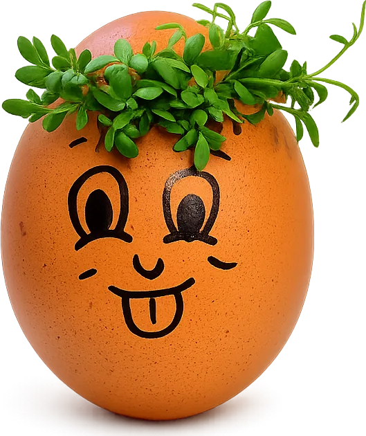 2Beans Ei-Maskottchen mit Kresse-Haaren